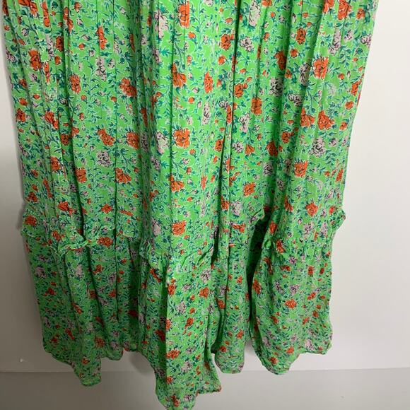 Banjanan Iris Floral Maxi Ruffle Tier Sleeveless Sheath Cotton Green Dress XS - Picture 6 of 16